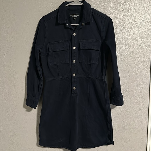 NWT! Lucky Brand Utility Surplus Shirt Dress in Midnight Dark Blue 100% Cotton - Picture 7 of 12